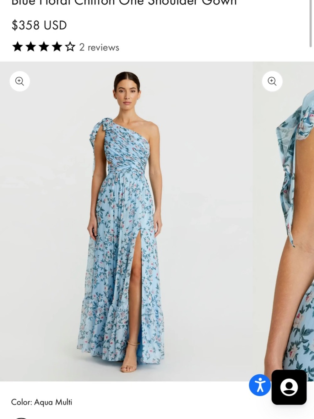 One-Shoulder Aqua Floral Maxi Dress